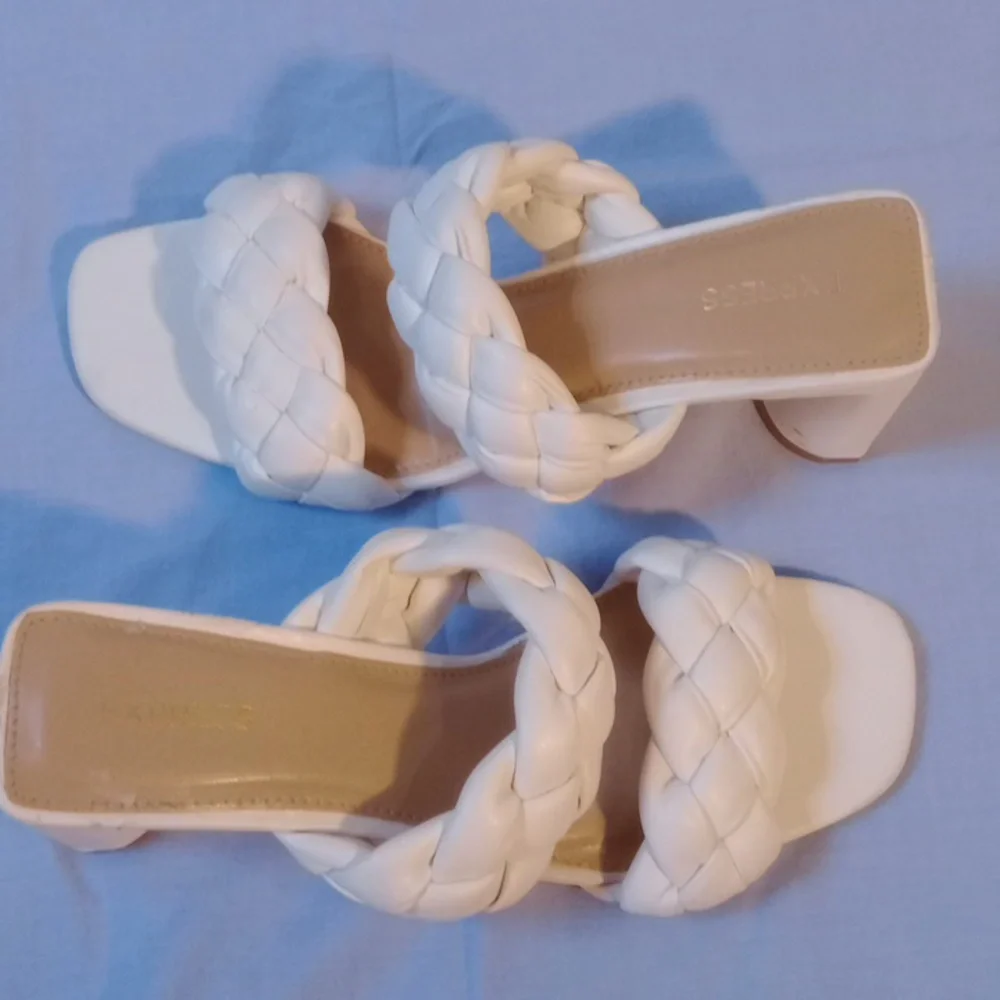 Express White Heels with Dramatic Ruched Detail, Size 9